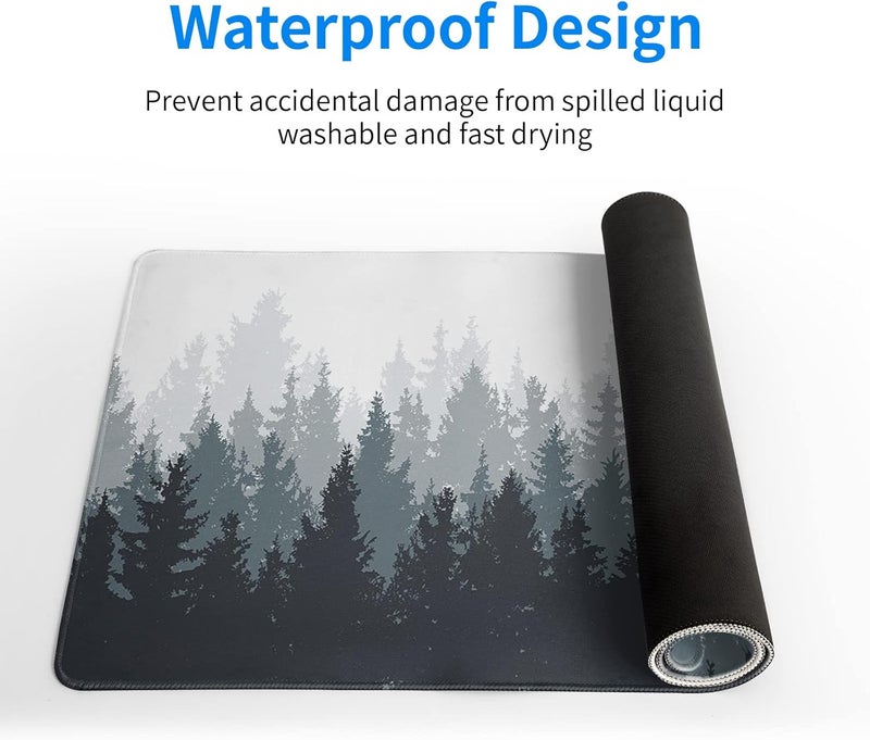 Brecoy Desk Mat,Large Mouse Pad 31.5x11.8 Inch XL Extended Gaming Mouse Pad Mat with Non-Slip Base Stitched Edges Mousepad for Computer,Office,Keyboard and Laptop - Fog Misty Forest - Image 4